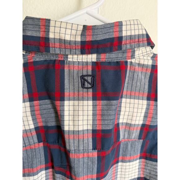 Noble Outfitters Men's Short Sleeve Button Up Shirt Plaid Blue Red Size Large - Picture 2 of 5